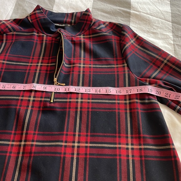 Zara plaid a-line dress with front pockets 3/4 sleeves exposed gold zipper - Picture 7 of 13
